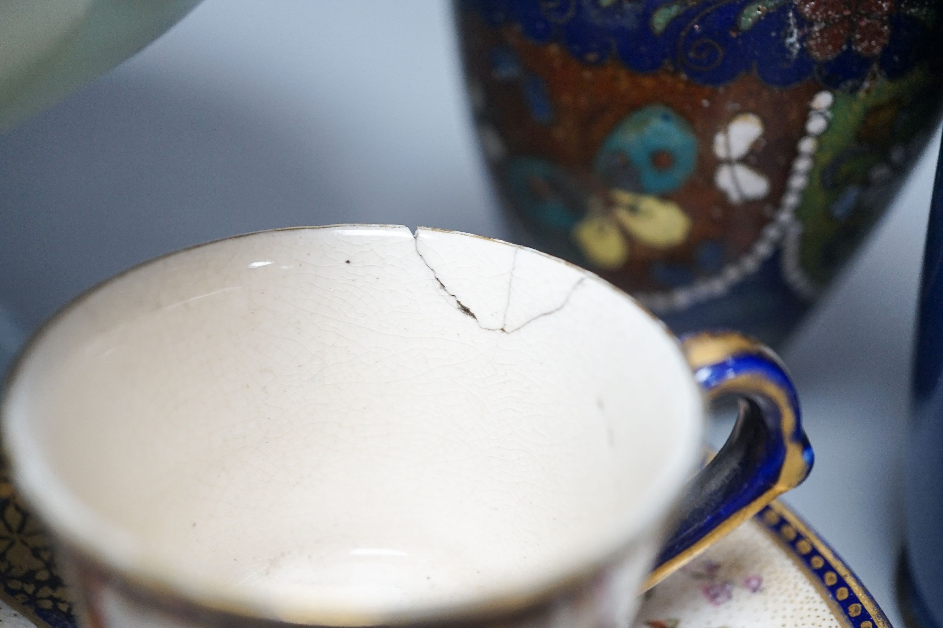 A group of Japanese ceramics and cloisonne enamel wares 19cm